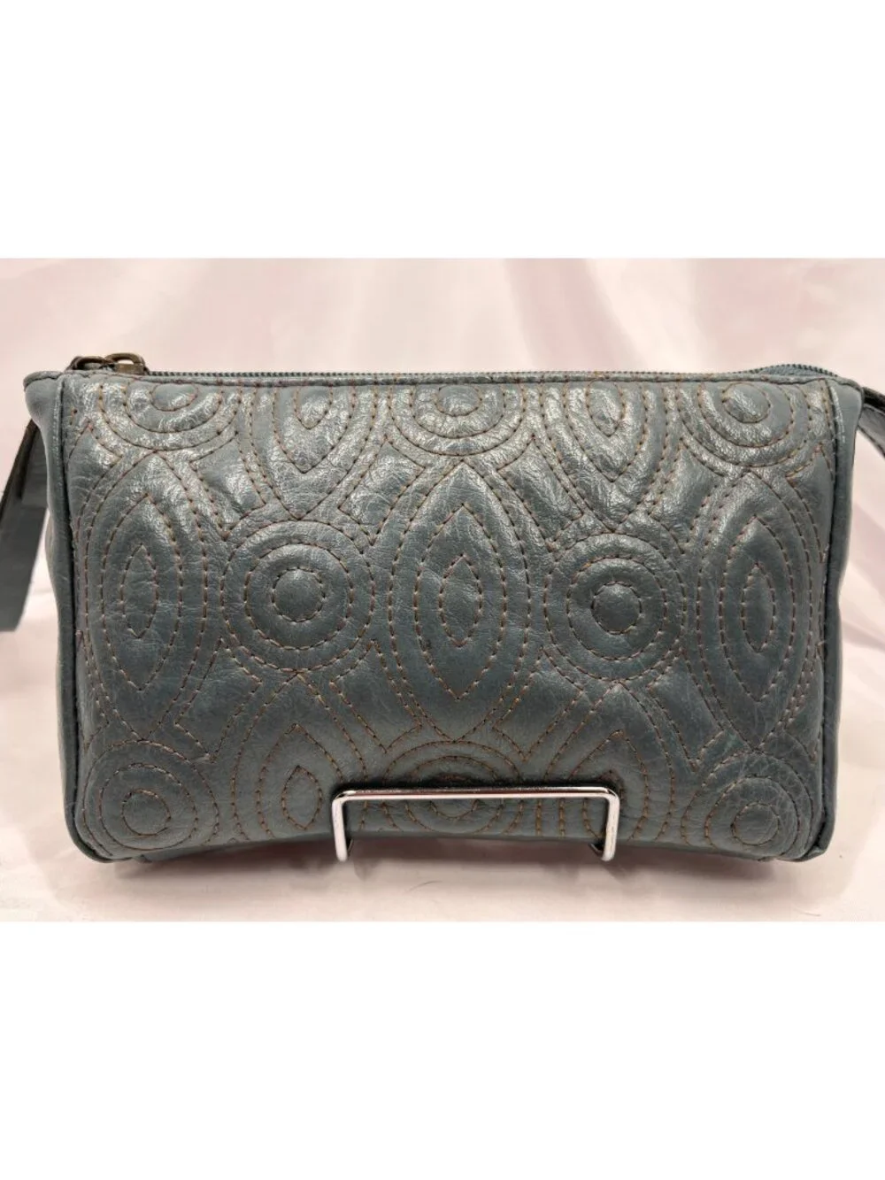 Axcess Blue Gray Stitched Wristlet Wallet Organizer Floral Interior